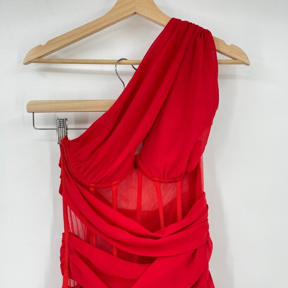 NBD | Christian Gown in Red Asymmetrical Corset Maxi Dress S - Picture 7 of 16